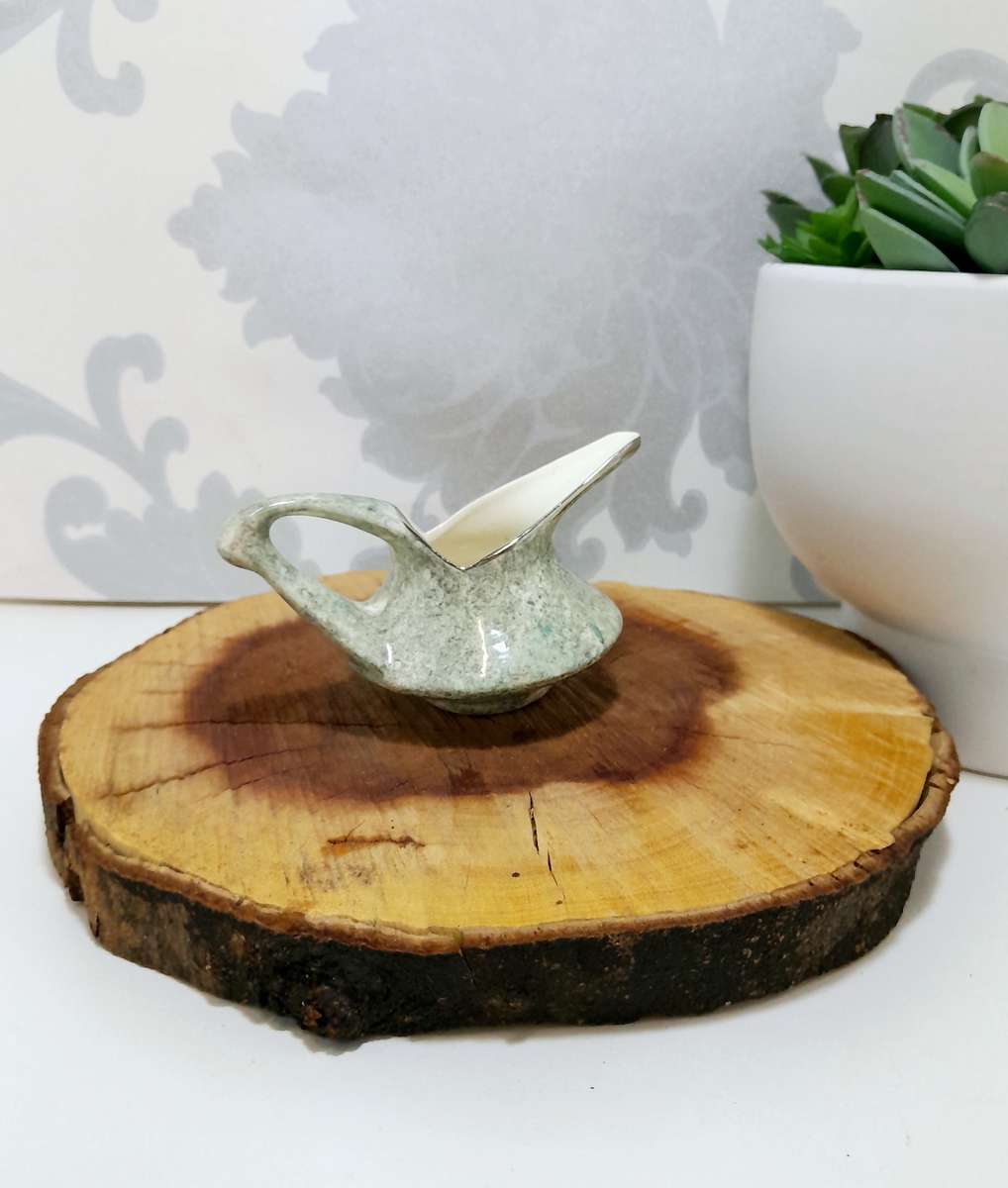 Mottled Green Uniquely Shaped Small Porcelain Creamer / Milk Jug