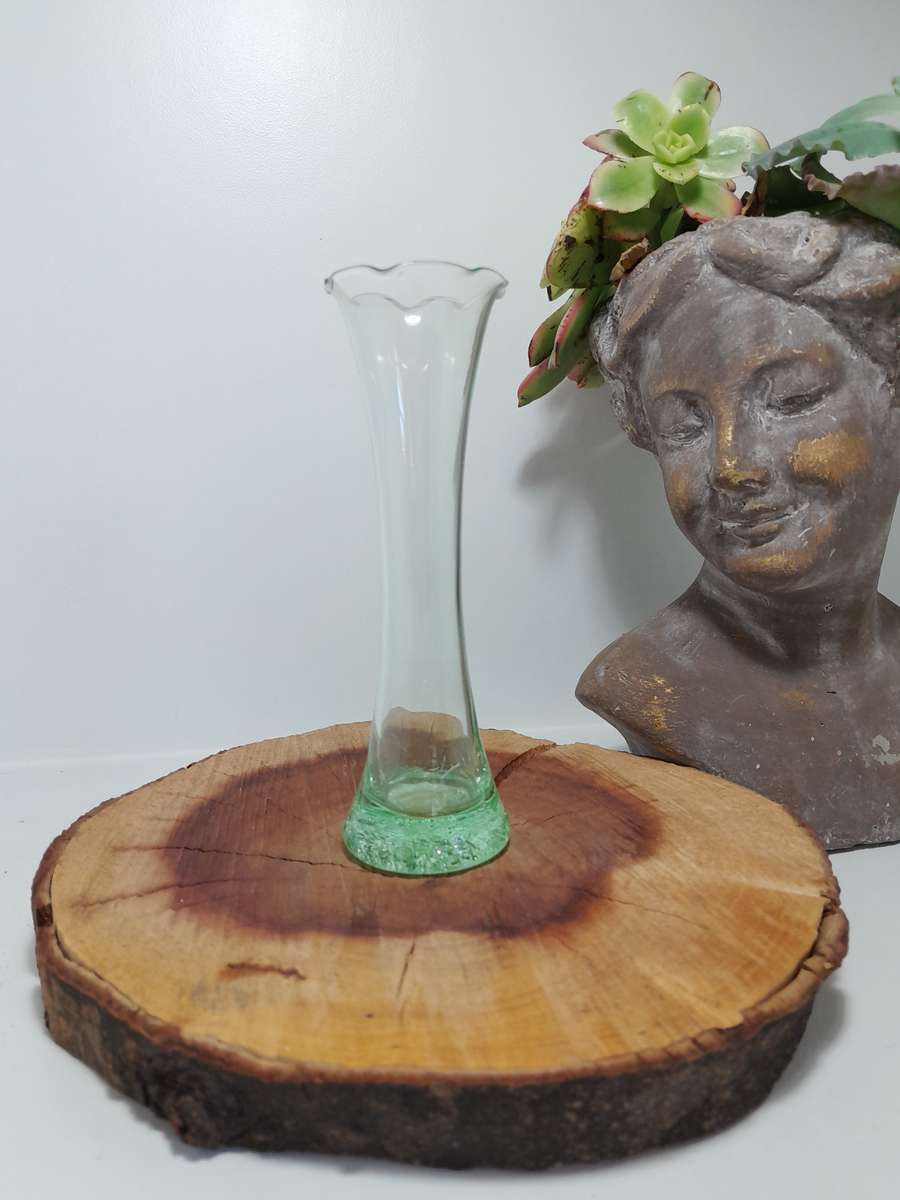 Vintage Green Glass Swung Bud Vase