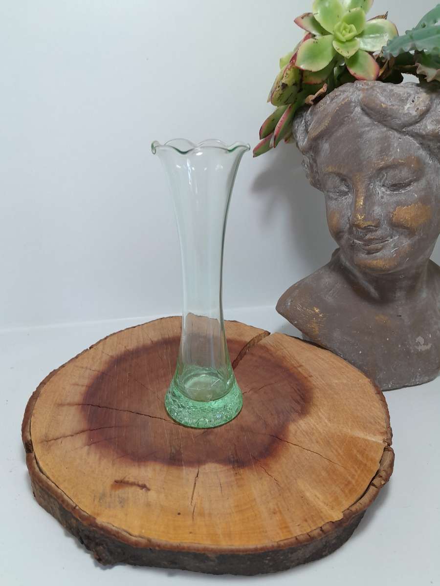 Vintage Green Glass Swung Bud Vase