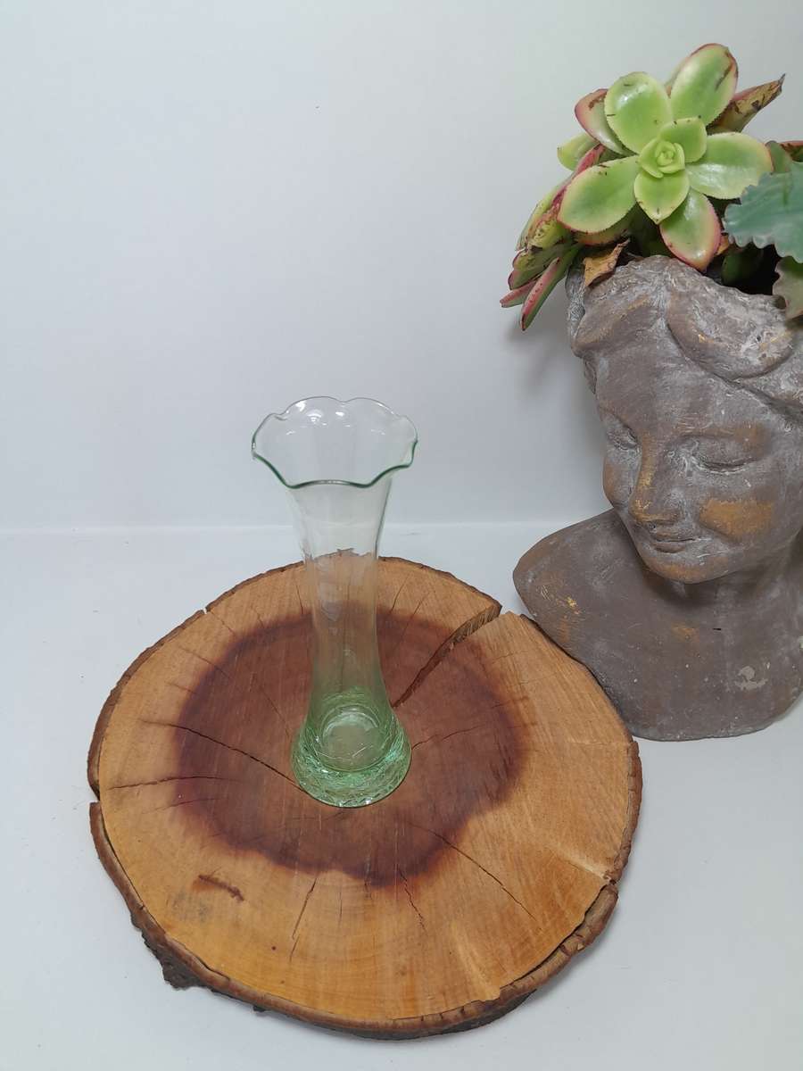 Vintage Green Glass Swung Bud Vase