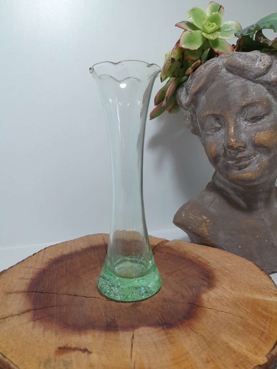 Vintage Green Glass Swung Bud Vase