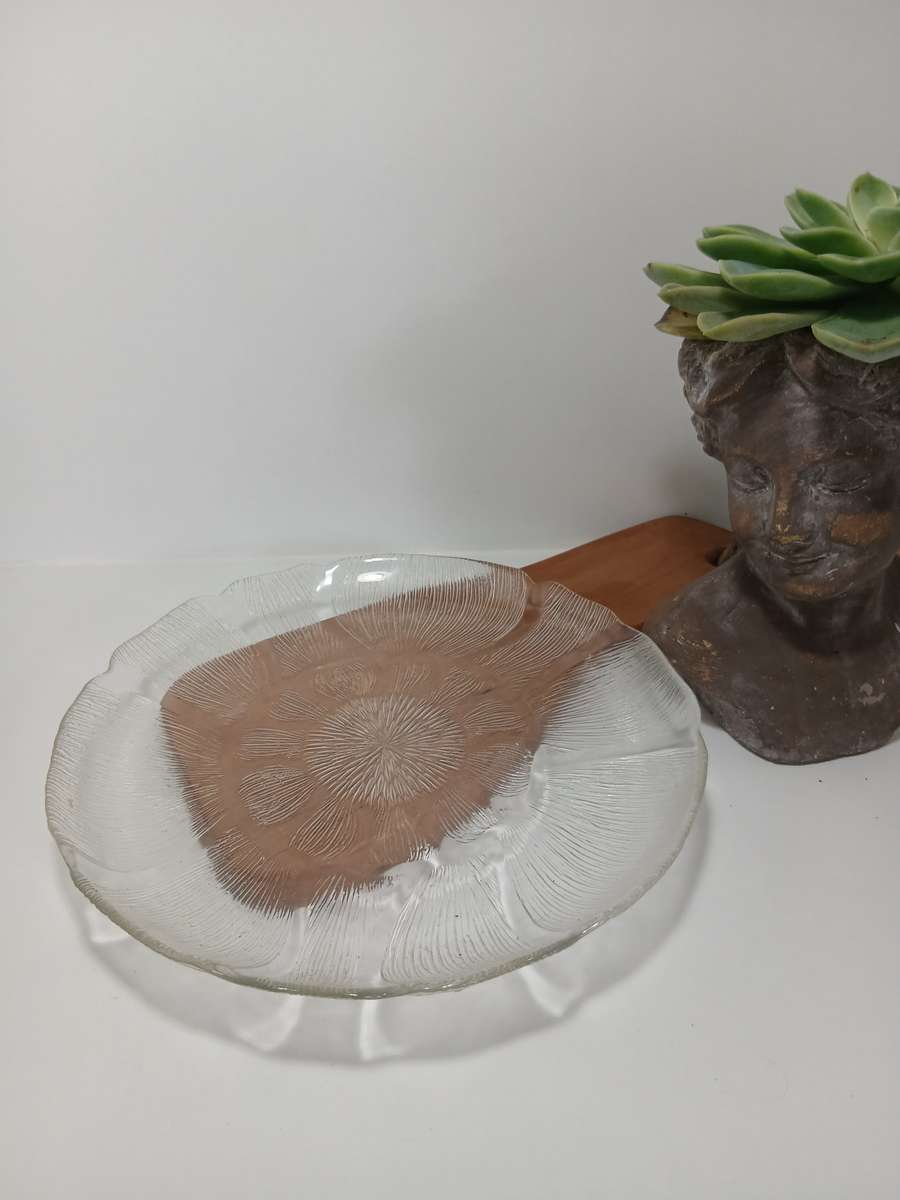 Vintage Arcoroc France Clear Tempered Glass Fleur Plate