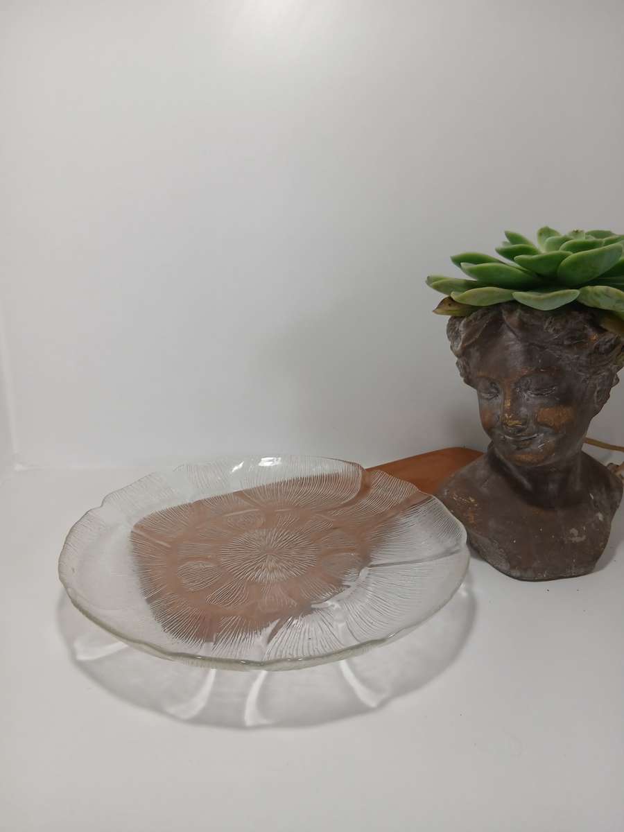 Vintage Arcoroc France Clear Tempered Glass Fleur Plate