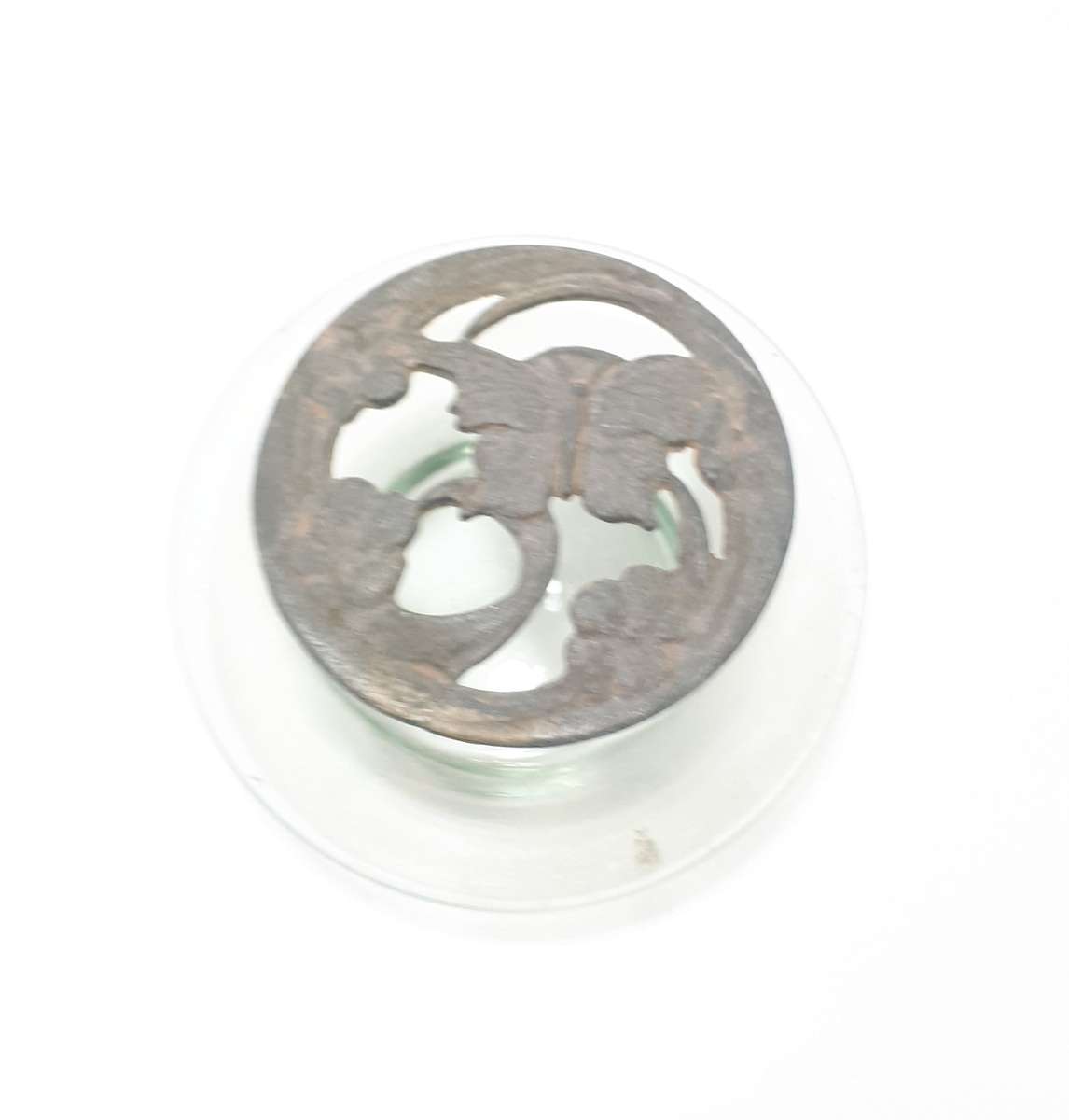 Glass Potpourri Bowl With Pierced Cast Metal Lid