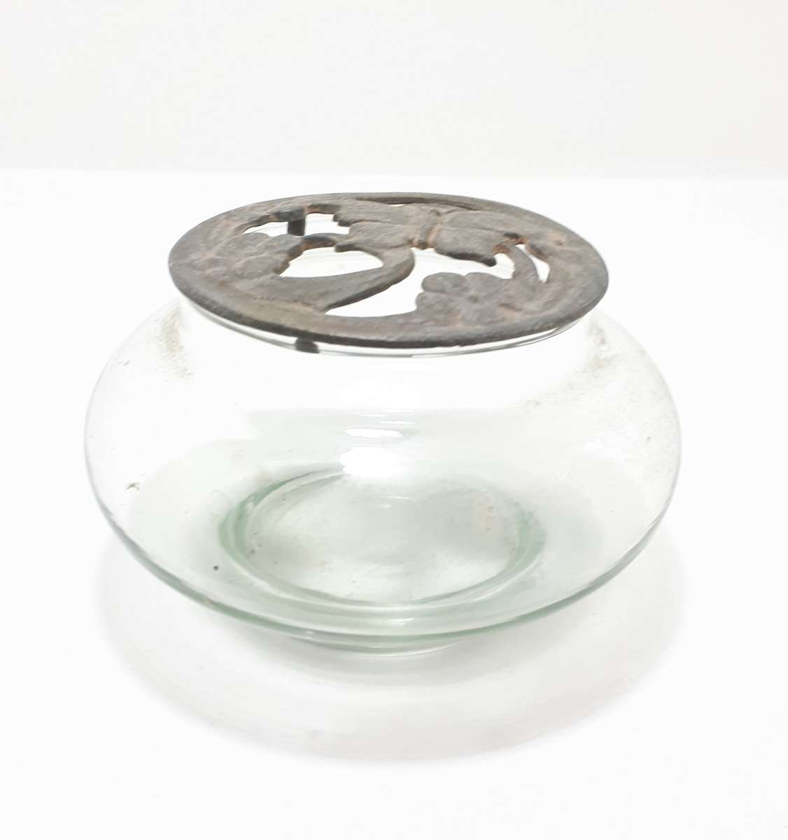 Glass Potpourri Bowl With Pierced Cast Metal Lid