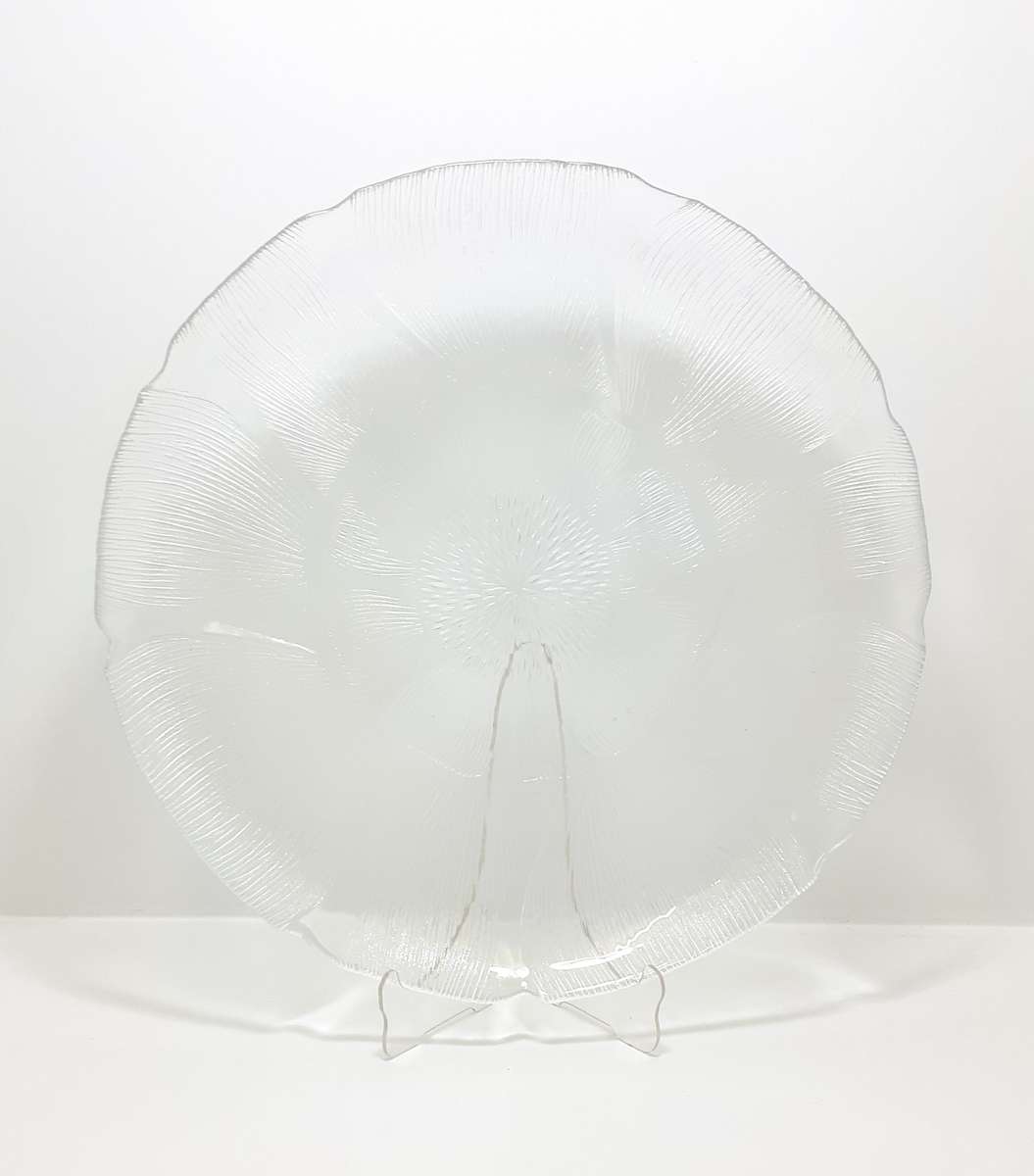 Vintage 1970-1980s Glass Display / Presentation Plate With Embossed Flemish Floral Patterning