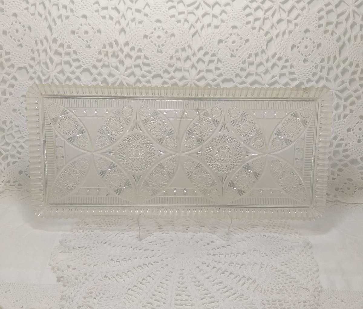 Vintage Transparent & Beautifully Etched Acrylic Snacks/Sandwich Tray