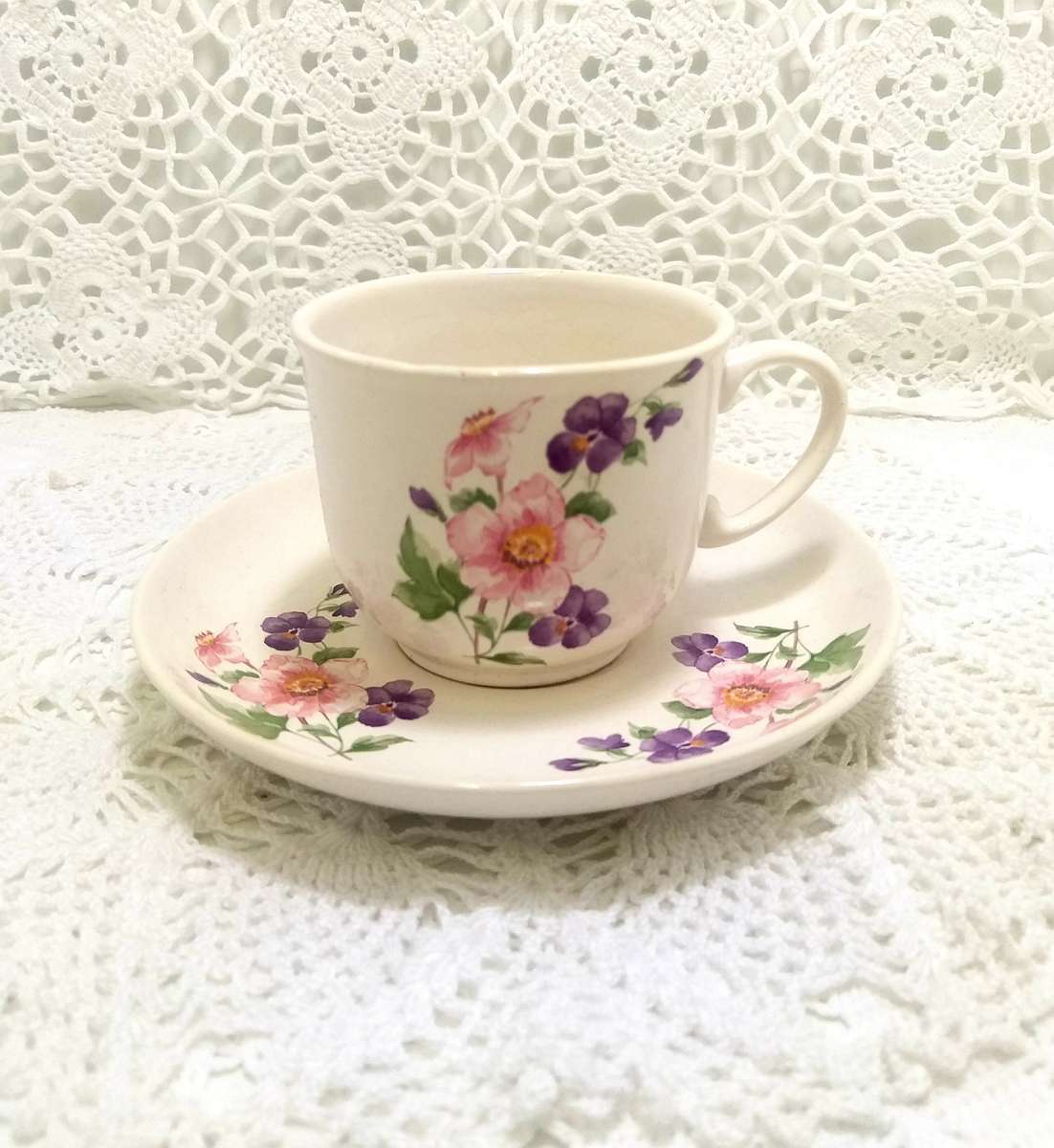 Vintage Porcelain Floral Tea / Coffee Duo  Cup & Saucer