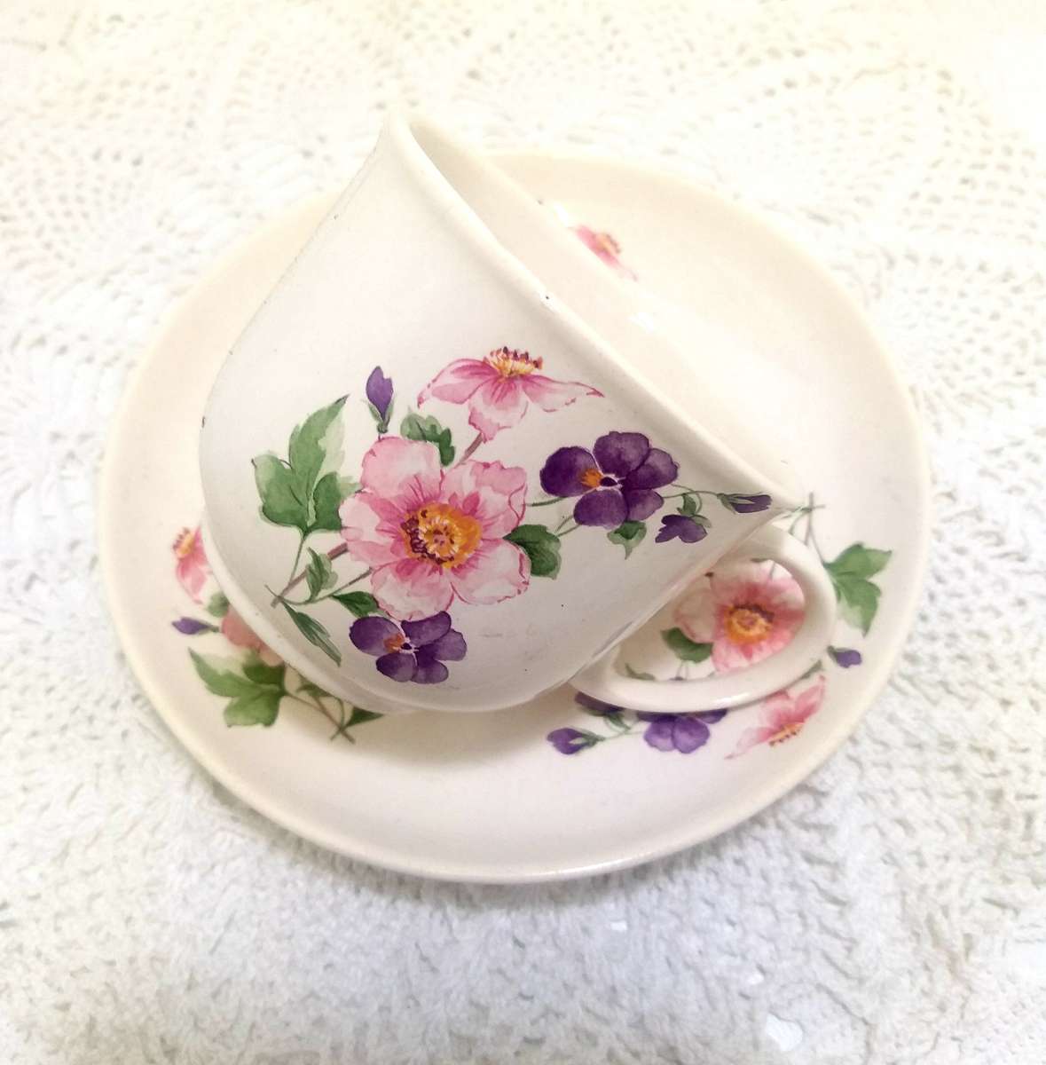 Vintage Porcelain Floral Tea / Coffee Duo  Cup & Saucer
