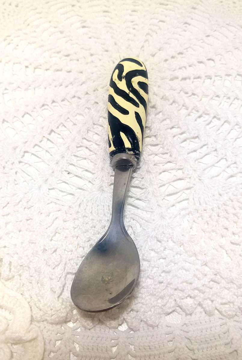 Stainless Steel Condiment Spoon With Zebra Patterned Handle