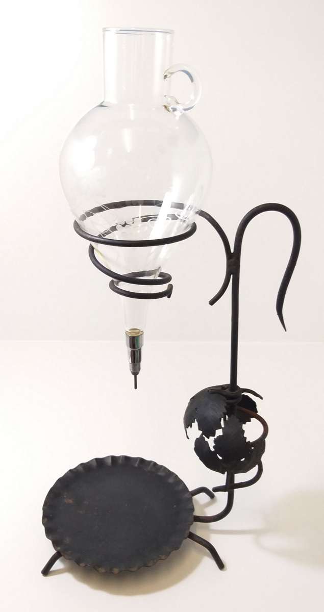 Vintage Etched Glass Wine Aerator on Metal Stand