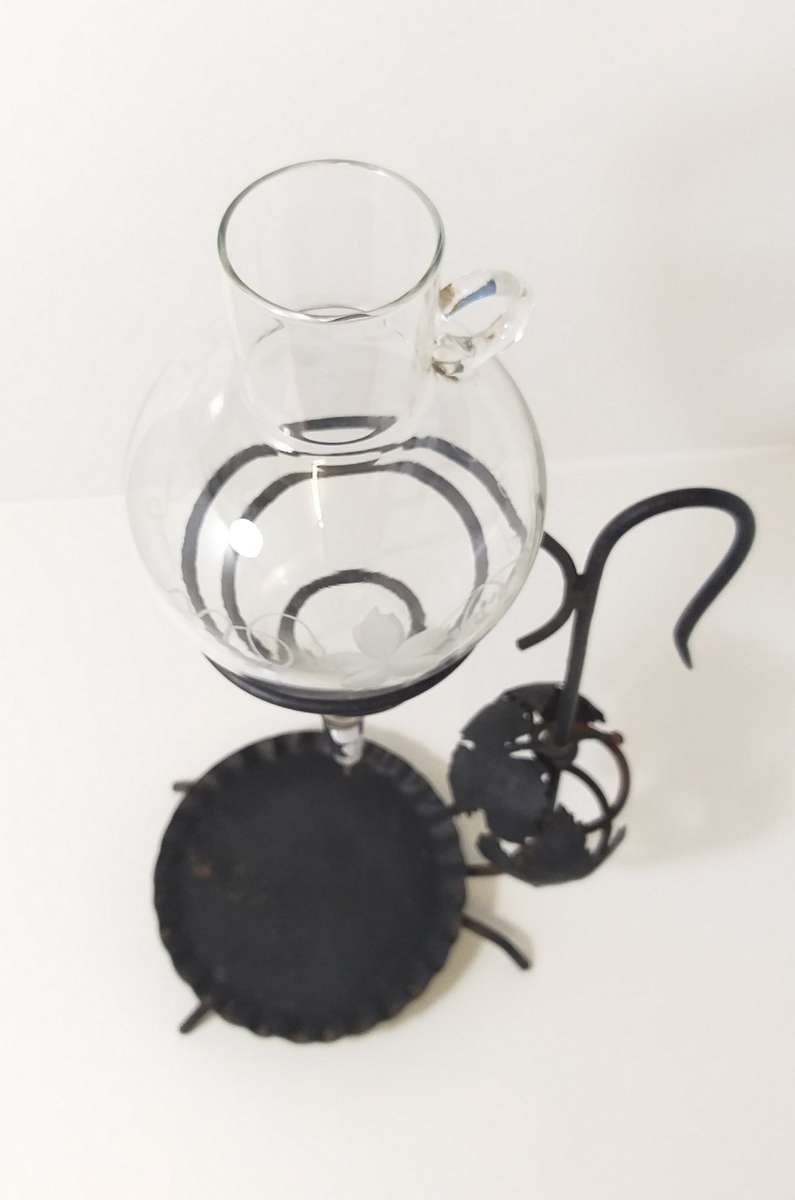 Vintage Etched Glass Wine Aerator on Metal Stand