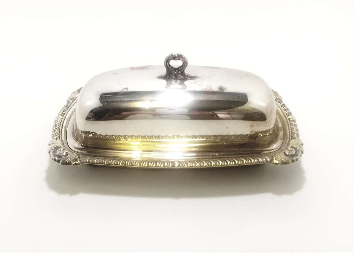 Pre 1950s Vintage Silver Plated Butter Dish With Original Removable Glass Inner