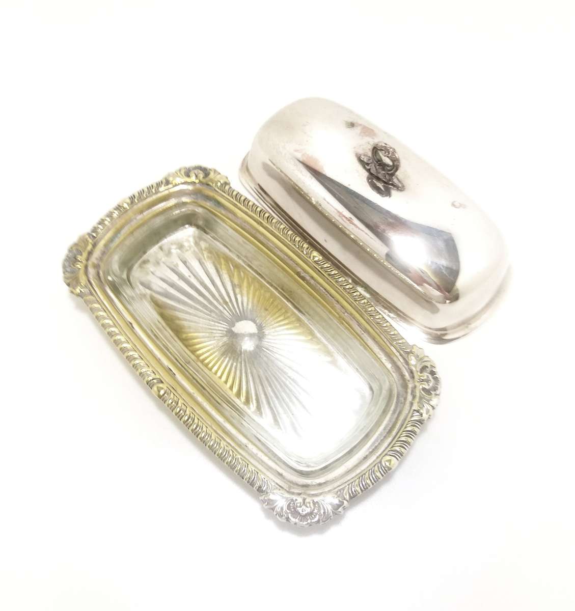 Pre 1950s Vintage Silver Plated Butter Dish With Original Removable Glass Inner