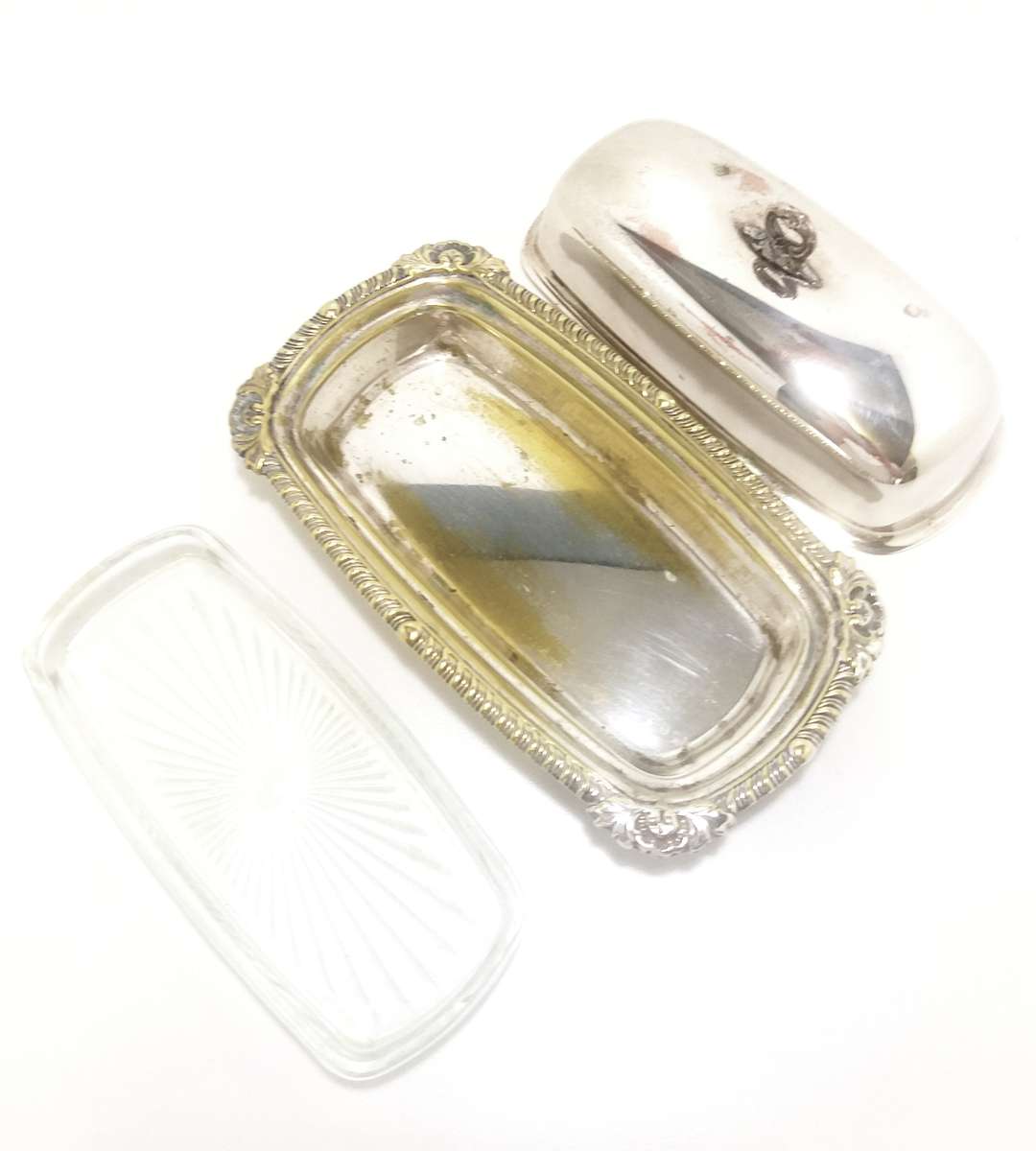 Pre 1950s Vintage Silver Plated Butter Dish With Original Removable Glass Inner
