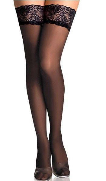Silky Silky Lace Top Hold Up Stockings - L/XL / Black