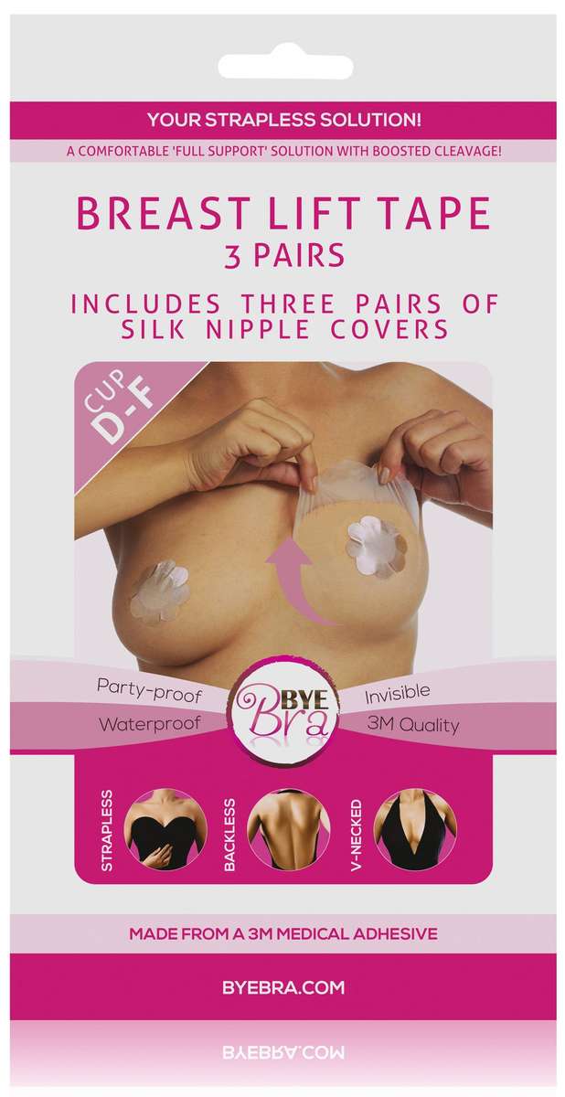 Bye Bra breast lift tape cup D-F with Nude Silk nipple covers - NUDE