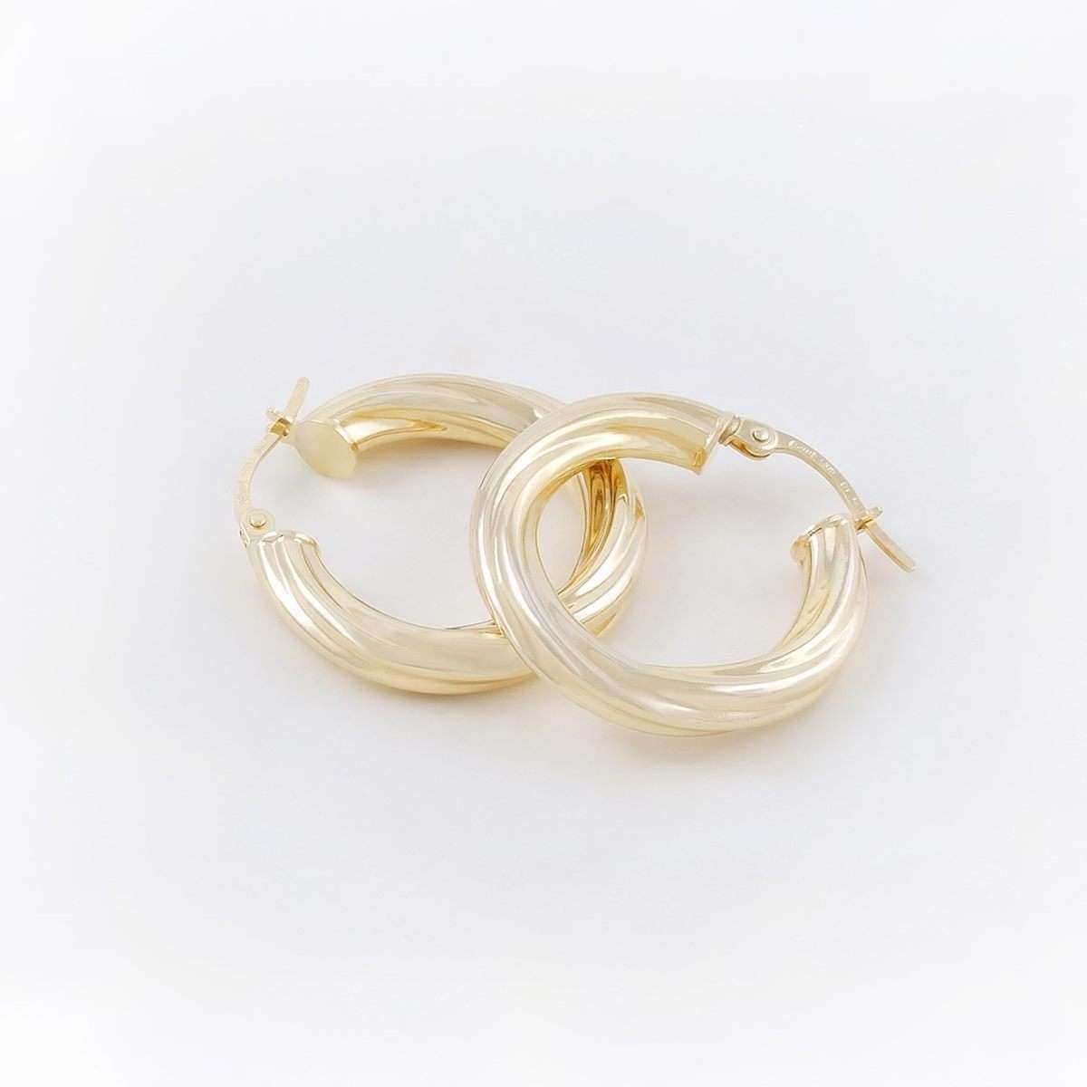 9K Yellow Gold Fluted Hoop Earrings 5mm x 25mm