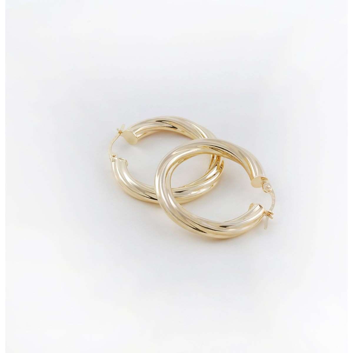 9K Yellow Gold 4mm Fluted Tube Hoop Earrings 20mm