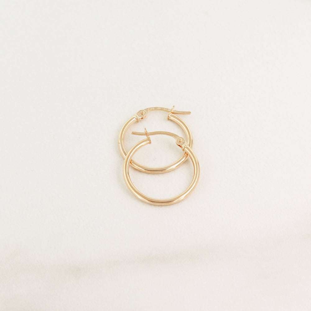 9k Yellow Gold Round Small Tube Hoop Earrings 15mm