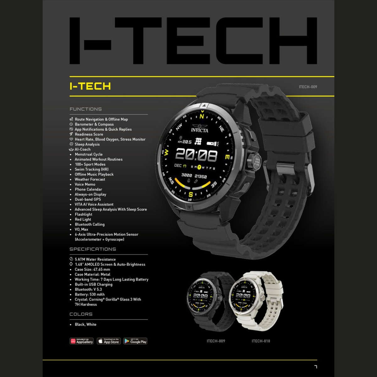 INVICTA I-TECH ITECH-009 Men's Watch - Smartwatch Movement - Stainless Steel with Black Dial - 47mm