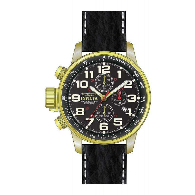 INVICTA Men's Russian Aviator Lefty 46mm Leather/Gold Black 23k Plated Watch