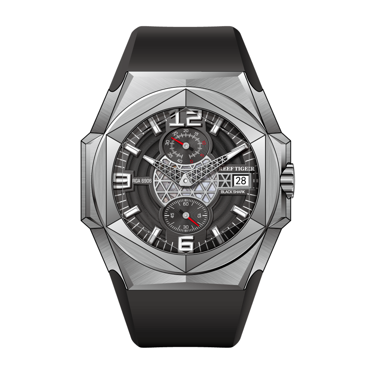 Reef Tiger Men's Black Shark Traveler Multifunctional Automatic Mechanical Dive Watch RGA6906