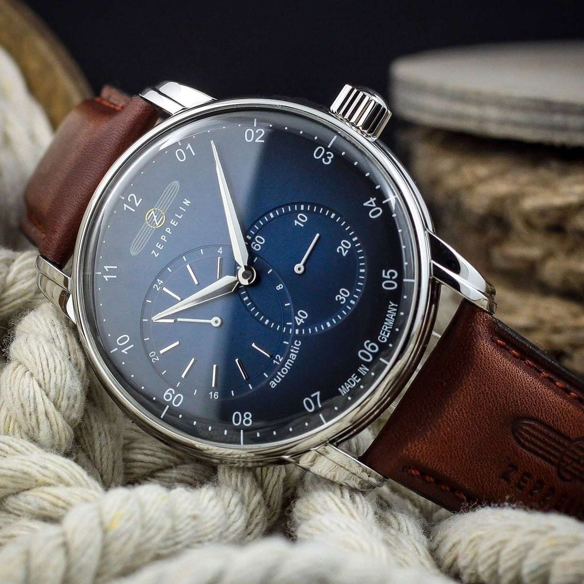 ZEPPELIN Men's New Captains Line Automatic Leather Watch 86623