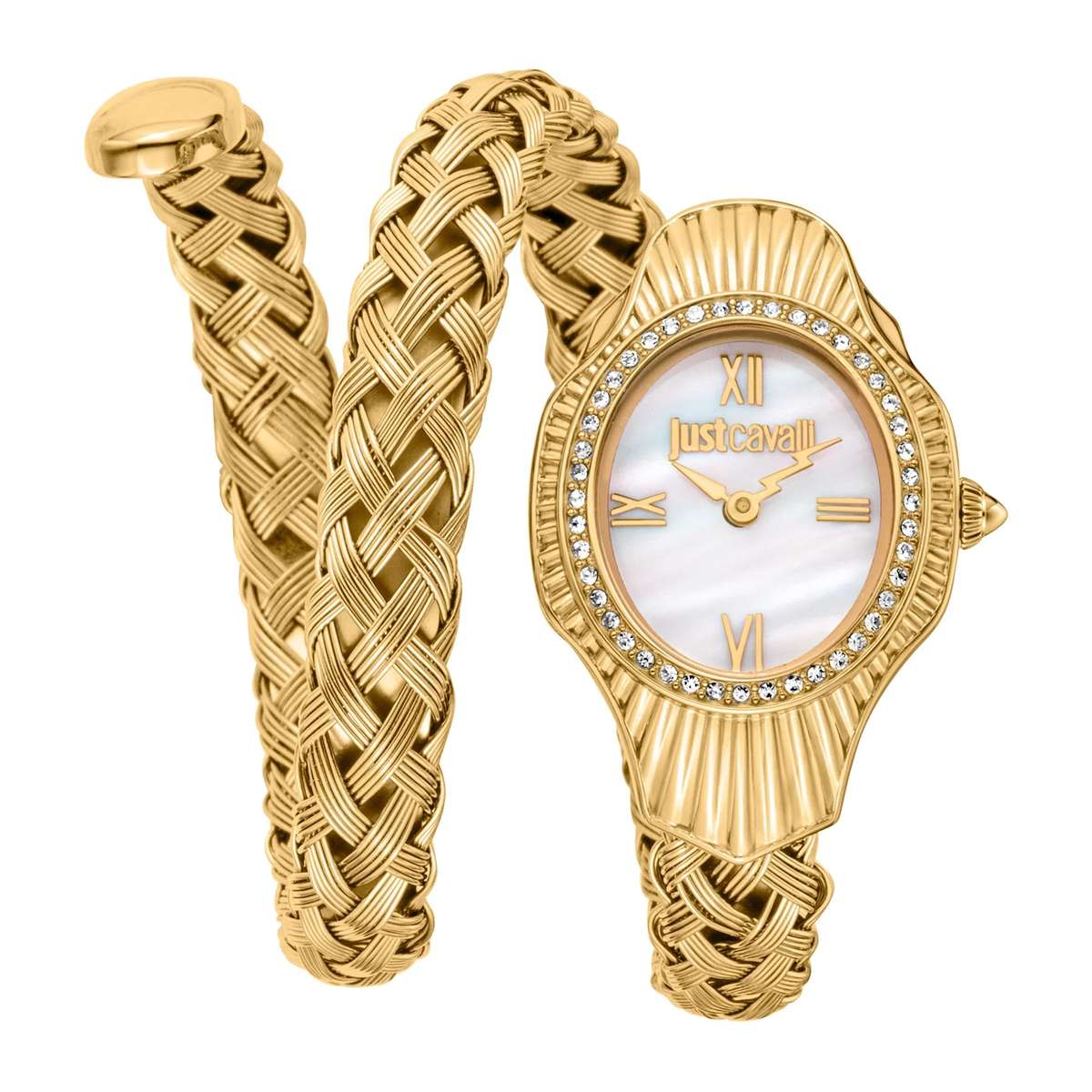 Just Cavalli Signature Snake Twined Yellow Gold MOP