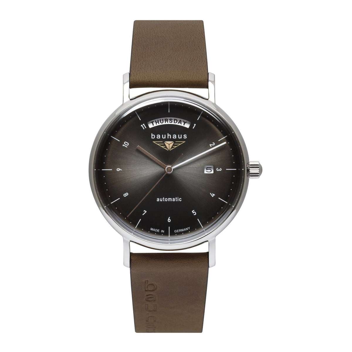 BAUHAUS Men's Automatic Day Date Series Leather Strap Watch 21622