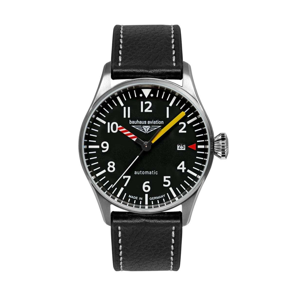 BAUHAUS AVIATION Men's Flight Control Automatic Leather Strap Watch 27625