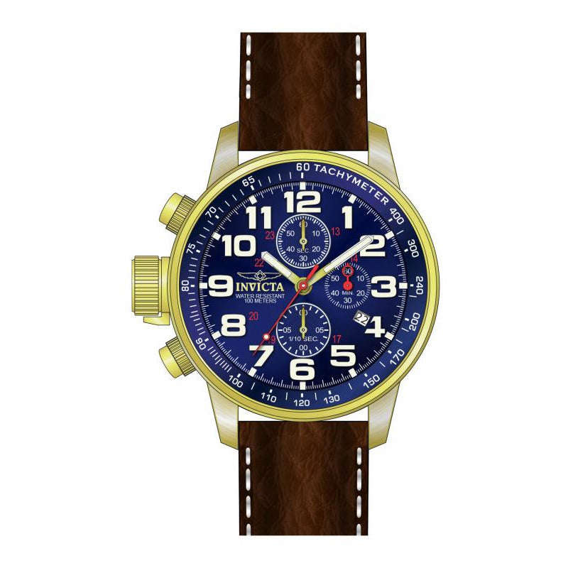 INVICTA Men's Russian Aviator Lefty 46mm Leather 23k Gold Plated Watch