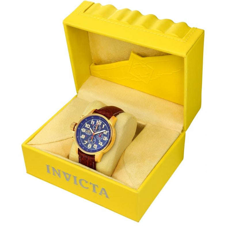 INVICTA Men's Russian Aviator Lefty 46mm Leather 23k Gold Plated Watch