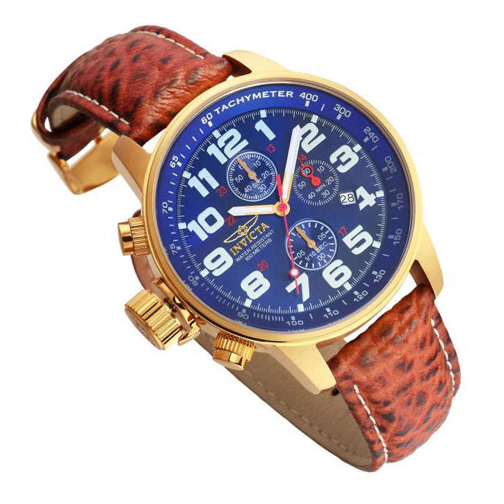 INVICTA Men's Russian Aviator Lefty 46mm Leather 23k Gold Plated Watch