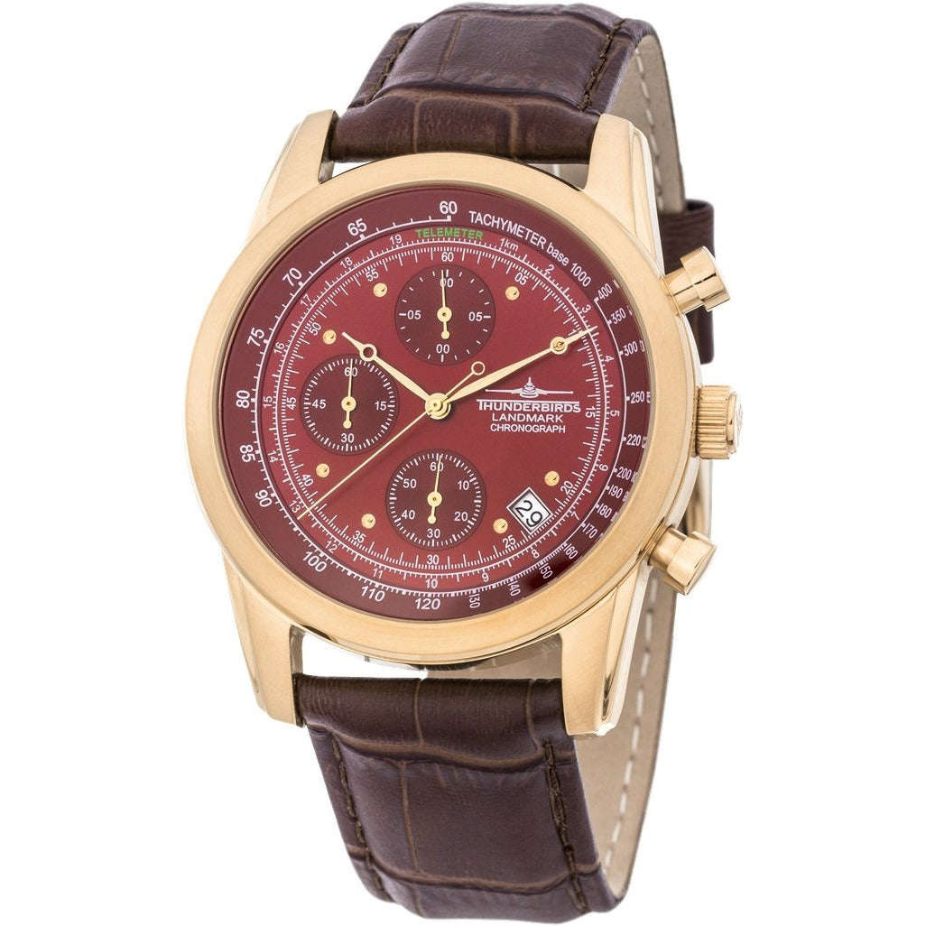 THUNDERBIRDS Landmark Chronograph Leather Gold/Maroon Watch