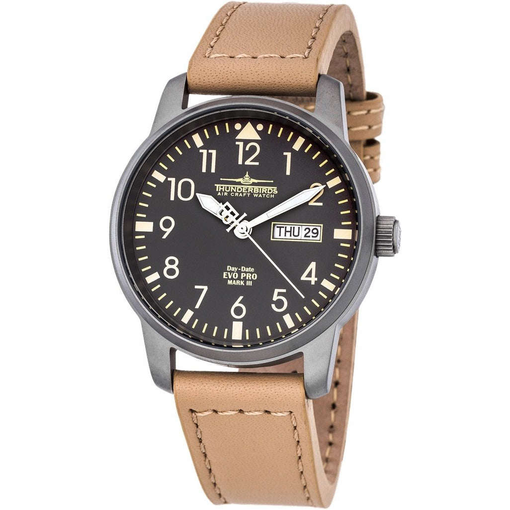THUNDERBIRDS Evolution Pro Black/Tan Leather Watch
