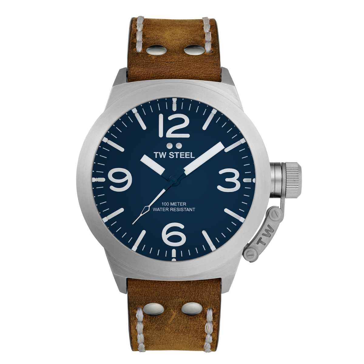 TW Steel Canteen Blue Dial and Brown Leather Strap 45mm Men's Watch | CS102