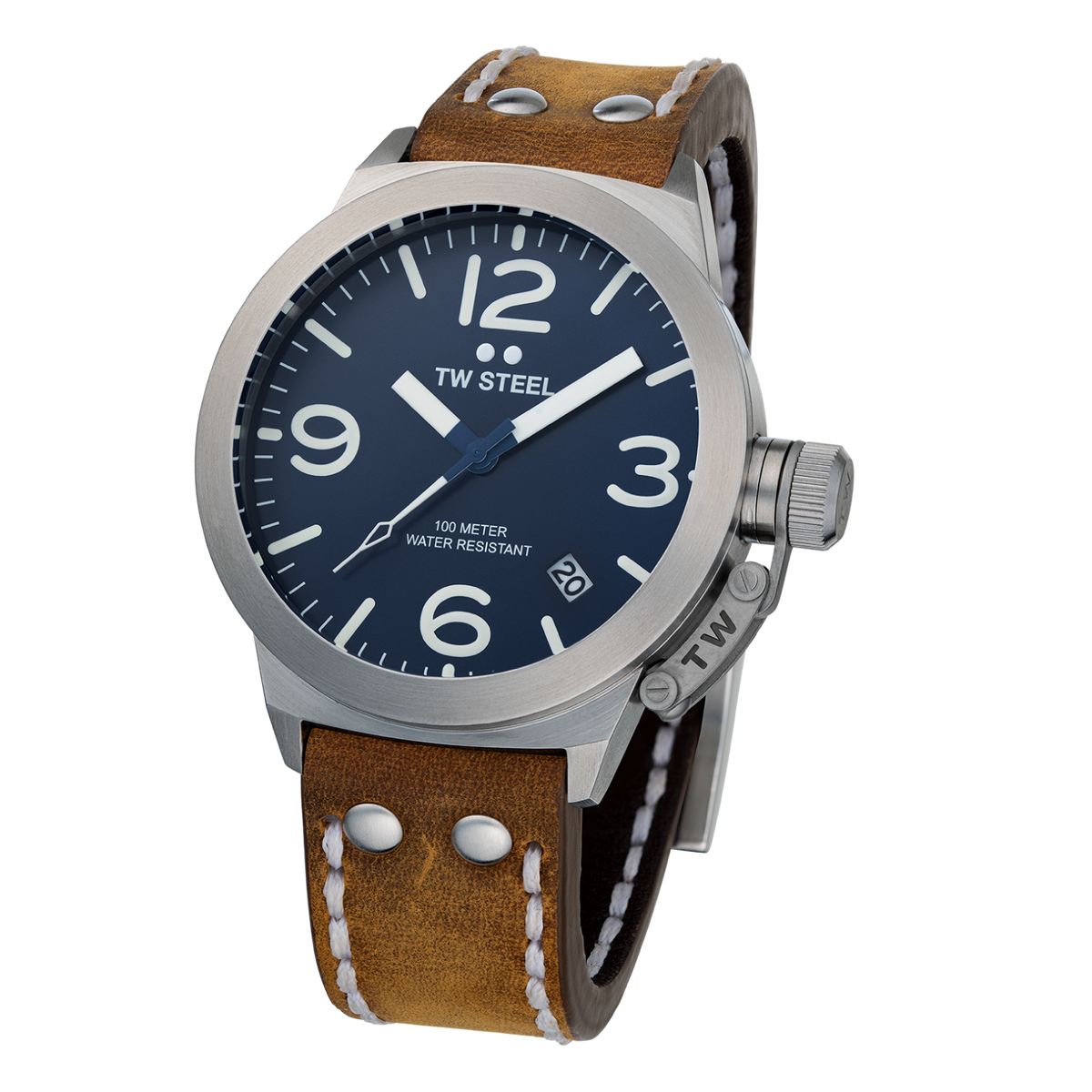 TW Steel Canteen Blue Dial and Brown Leather Strap 45mm Men's Watch | CS102