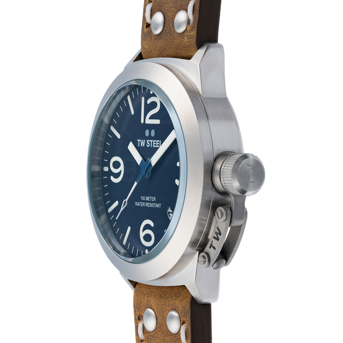 TW Steel Canteen Blue Dial and Brown Leather Strap 45mm Men's Watch | CS102