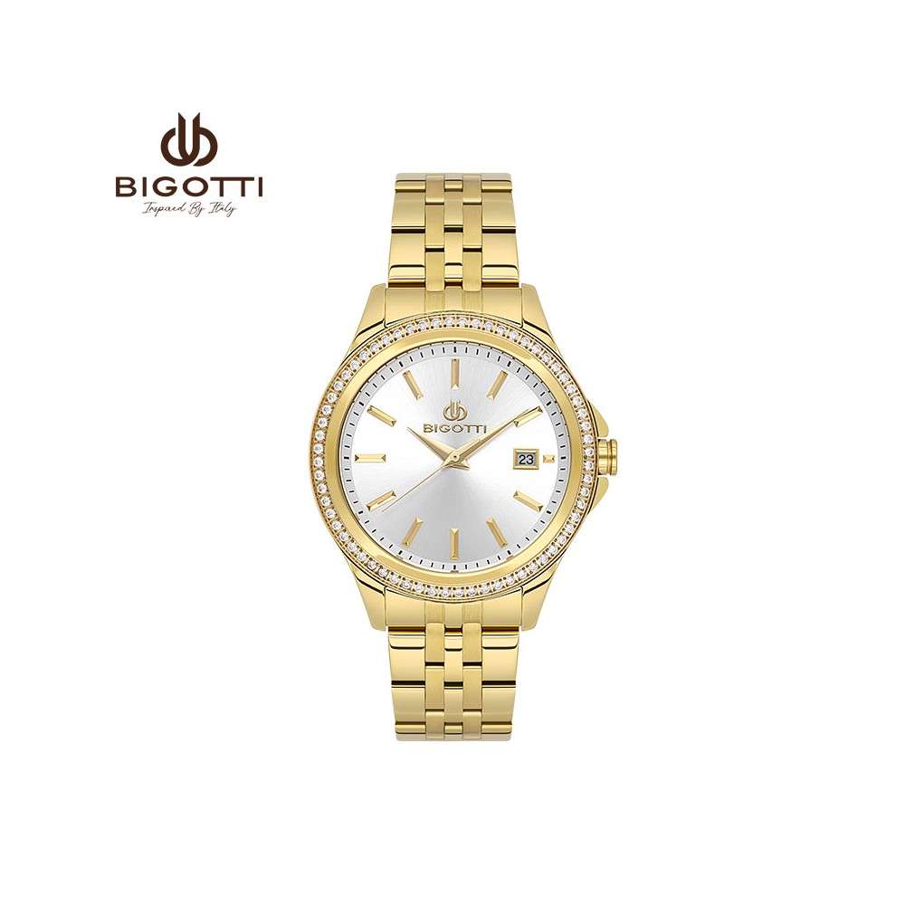 Bigotti Rose Gold Silver Dial Calendar Stainless Steel Woman's Watch | BG.1.10558-3