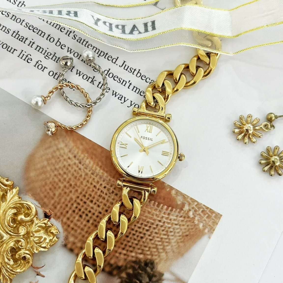 Fossil Carlie Three-Hand Gold-Tone Stainless Steel Woman's Watch | ES5329