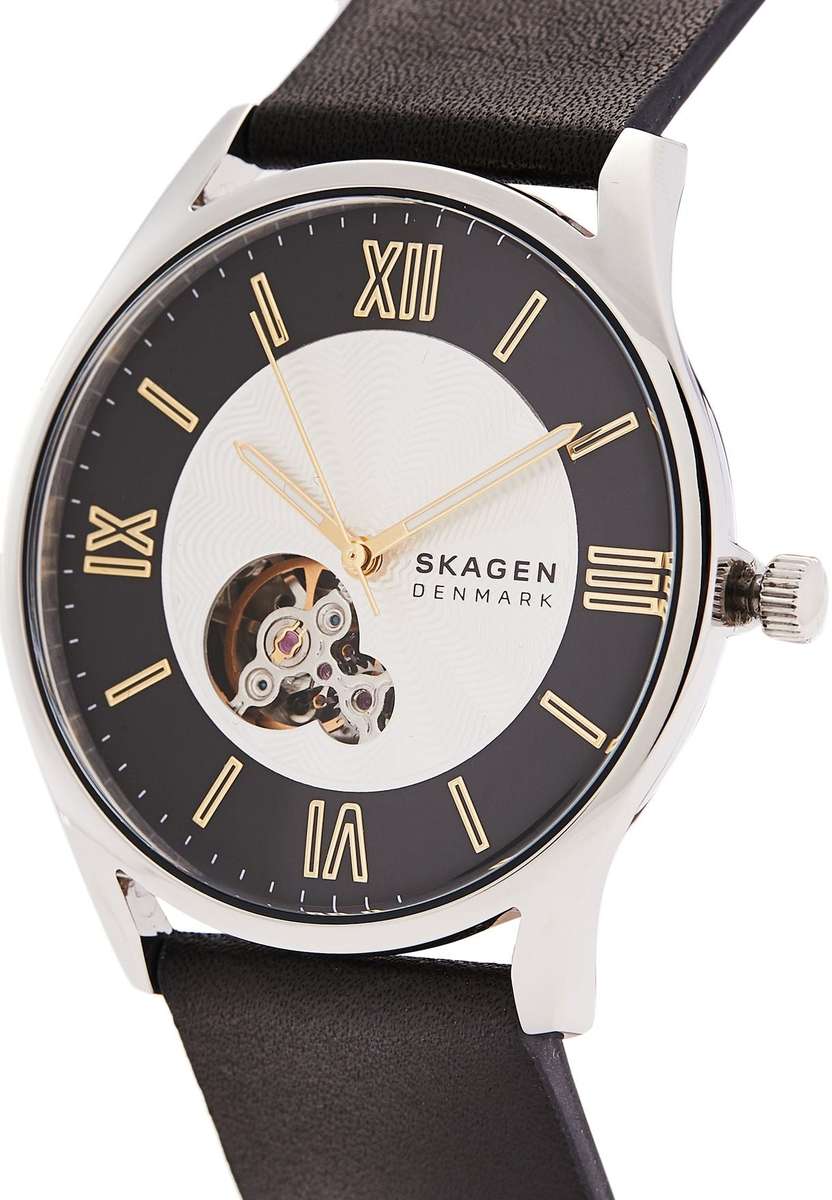 Skagen Holst Automatic Black Leather Watch - SKW6710