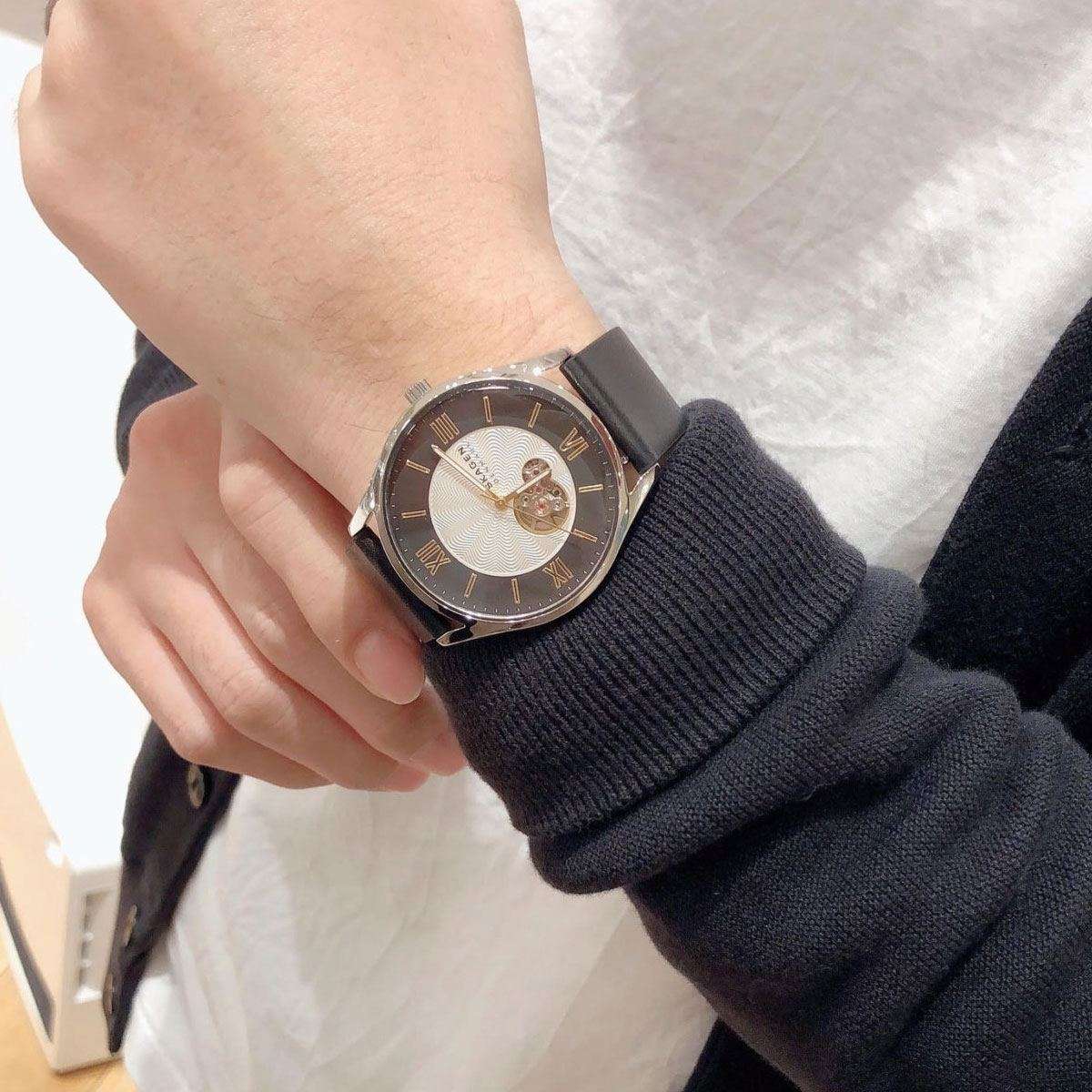 Skagen Holst Automatic Black Leather Watch - SKW6710