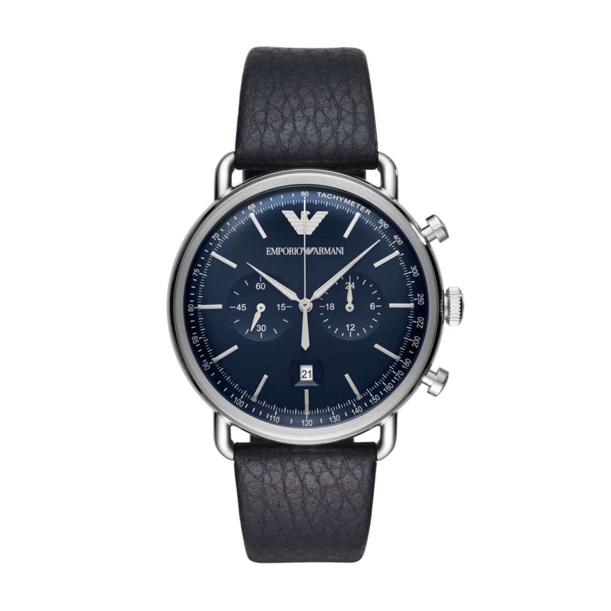 Armani Aviator Silver Round Leather Men's Watch | AR11105