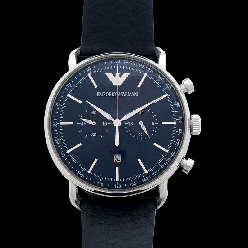 Armani Aviator Silver Round Leather Men's Watch | AR11105