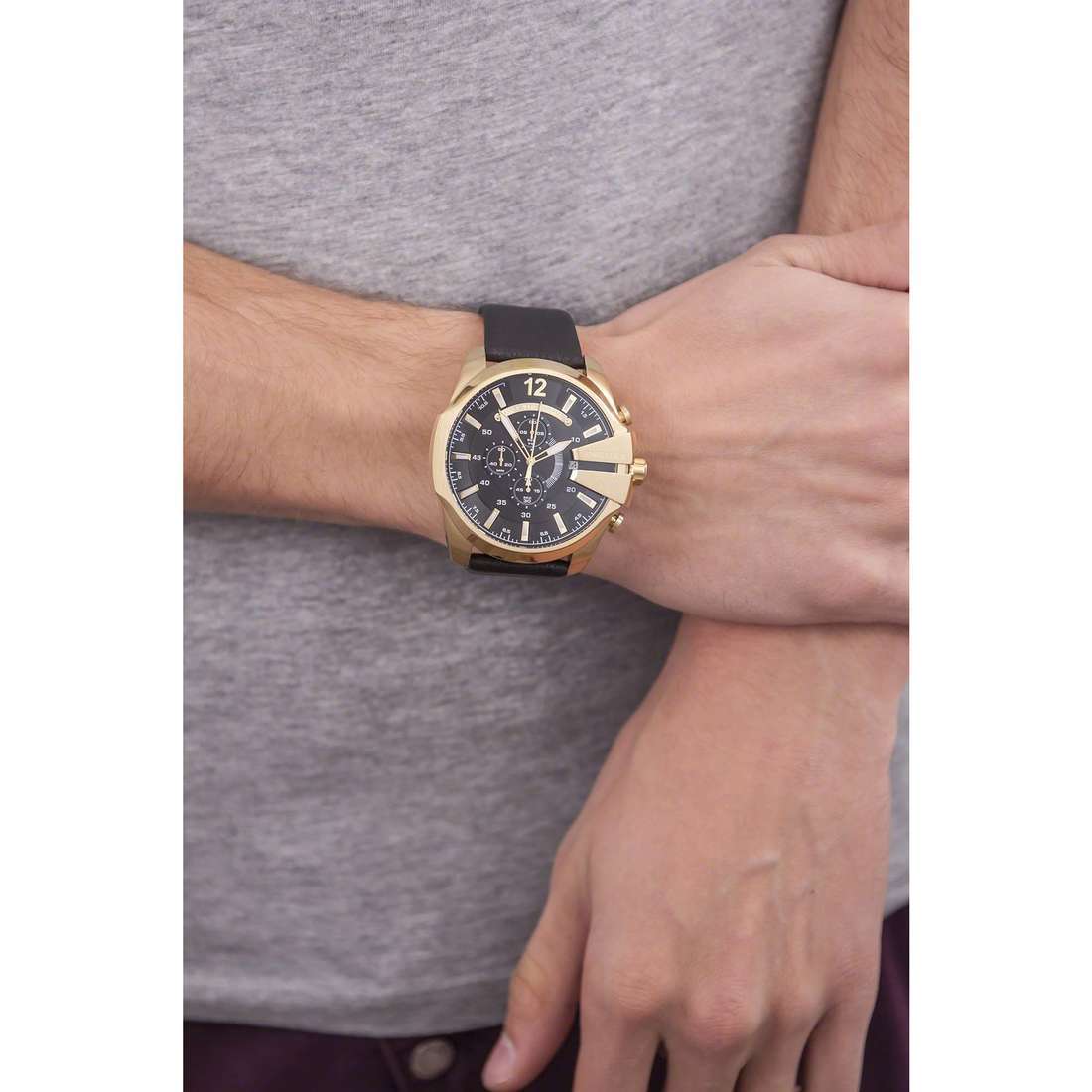 Diesel Mega Chief Gold Round Leather Men's Watch - DZ4344