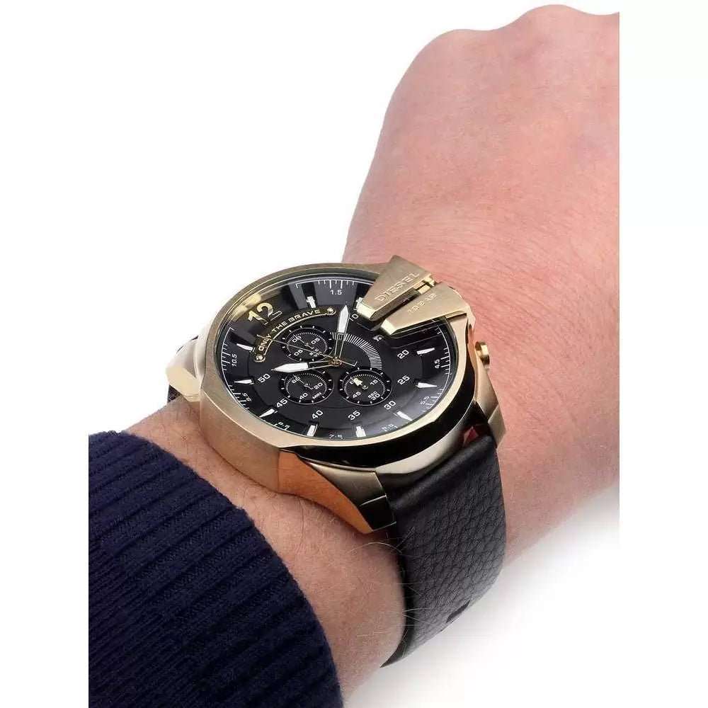 Diesel Mega Chief Gold Round Leather Men's Watch - DZ4344