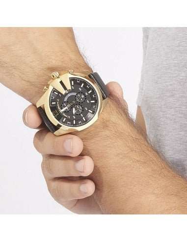 Diesel Mega Chief Gold Round Leather Men's Watch - DZ4344