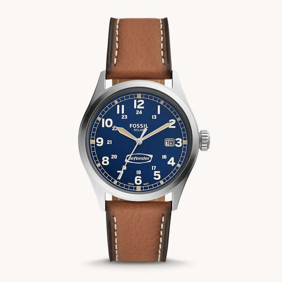 Fossil Defender Solar-Powered Luggage LiteHide Leather Men's Watch | FS5975