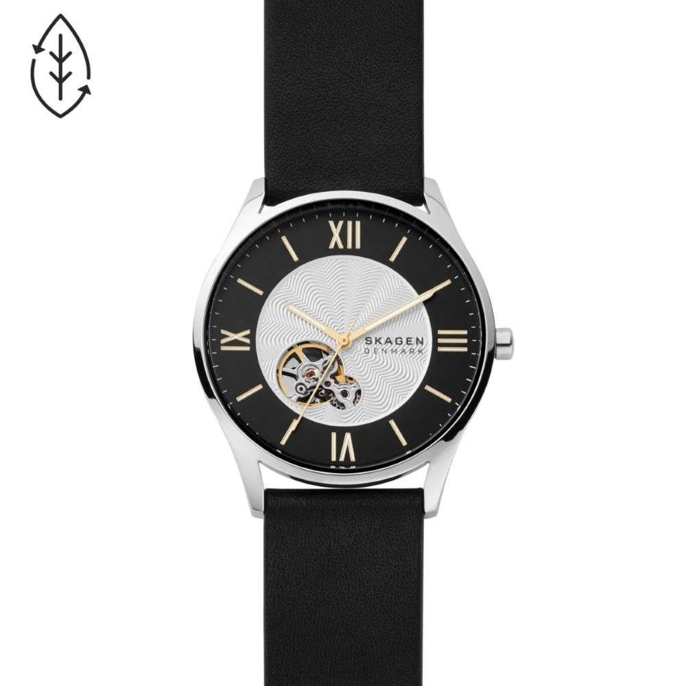 Skagen Holst Automatic Black Leather Watch - SKW6710